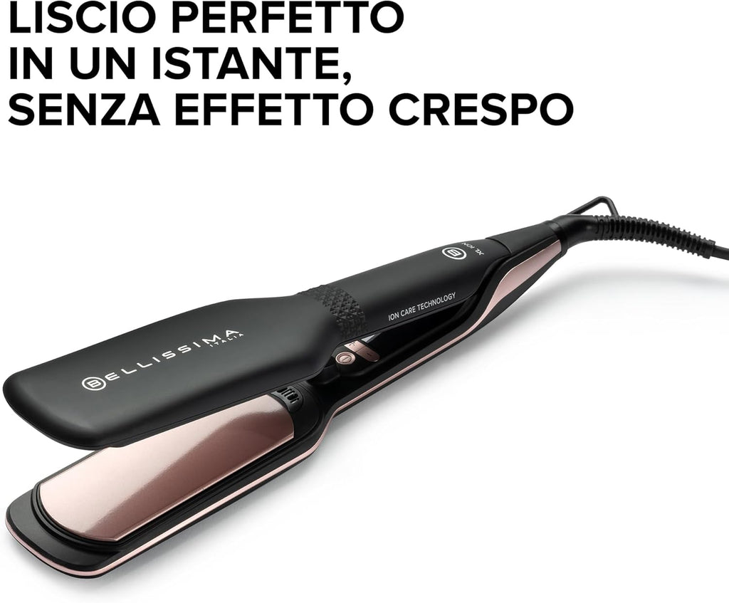 Bellissima Imetec XL ION, Piastra per Capelli Lisci, Piastre Larghe, Ionizzatore, Rivestimento Ceramica E Cheratina, 5 Temperature Da 150 a 230°C, Riscaldamento Rapido, Cavo 1,8 M