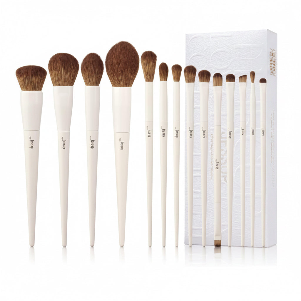 Pennelli Da Trucco, 14 Pezzi, Pennelli Sintetici Di Alta Qualità, per Contouring, Correttore, Fondotinta, Ombretto, Sfumatura, Cipria, Fard, Grigio Chiaro, T329