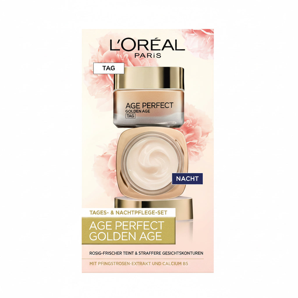 L'Oréal Paris Age Perfect Golden Age - Set per La Cura Del Viso E La Cura Della Notte, Rinforzante E Lucentezza, per Pelli Mature E Rigide, Con Estratto Di Peonie, 2 X 50 Ml