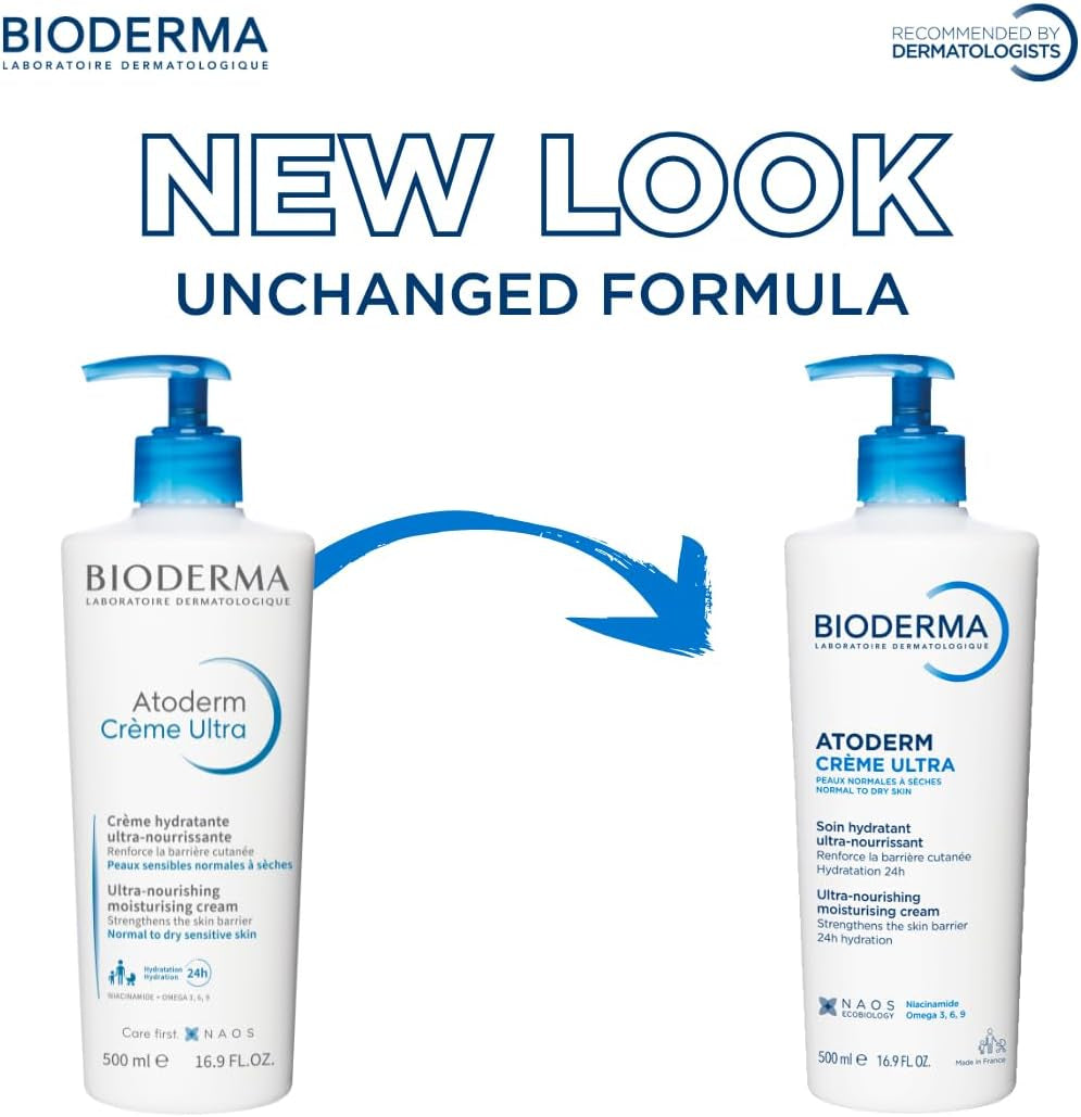 Atoderm Ultra Cream - Crema Idratante Quotidiana per Tutta La Famiglia - Rinforza La Barriera Cutanea - per Pelli Sensibili E Secche - Flacone a Pompa Da 500 Ml