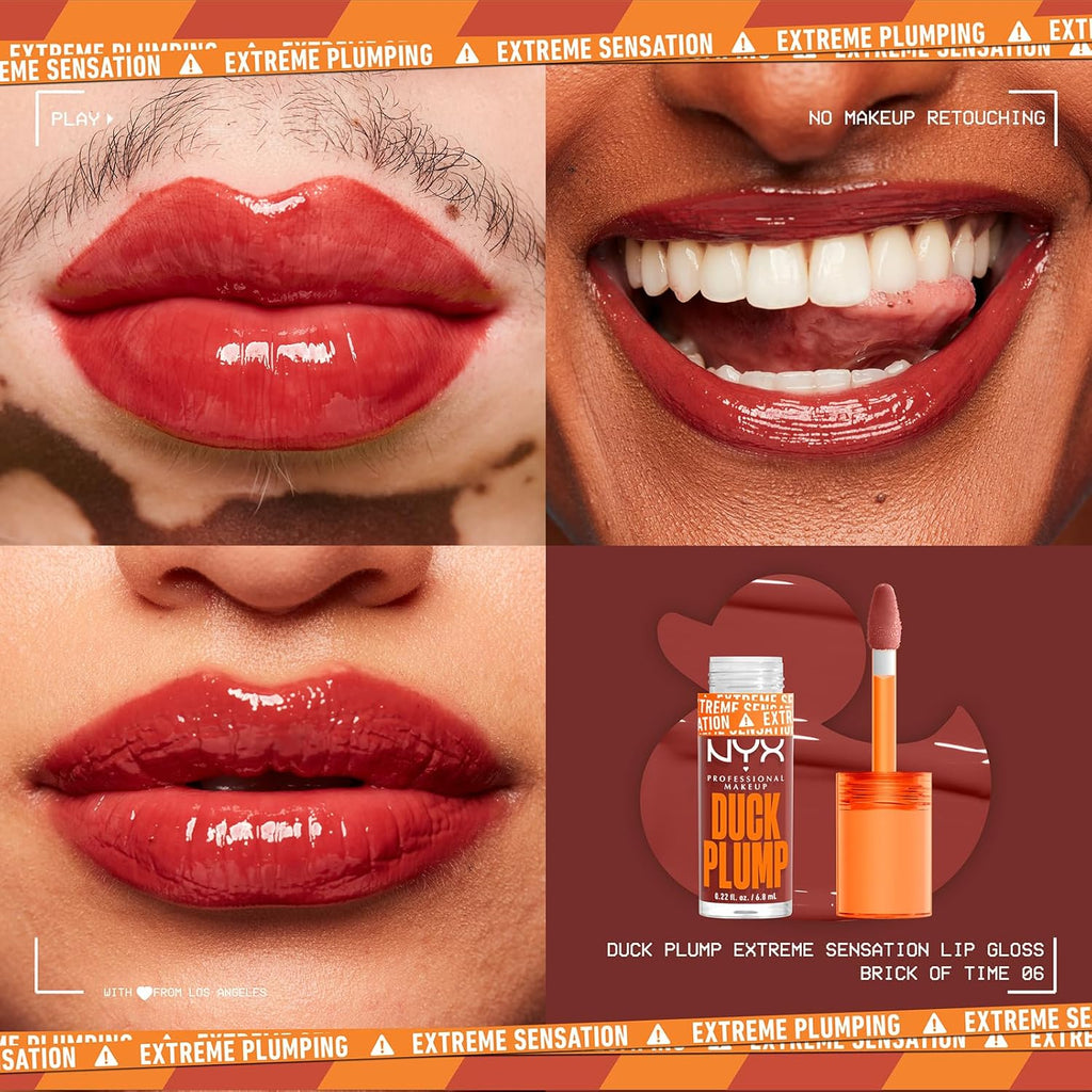 NYX Professional Makeup Gloss Rimpolpante, Altamente Pigmentato, Volume Immediato E Duraturo, Arricchito Con Zenzero Piccante, Duck Plump, Tonalità: Brick of Time, 6,8 Ml