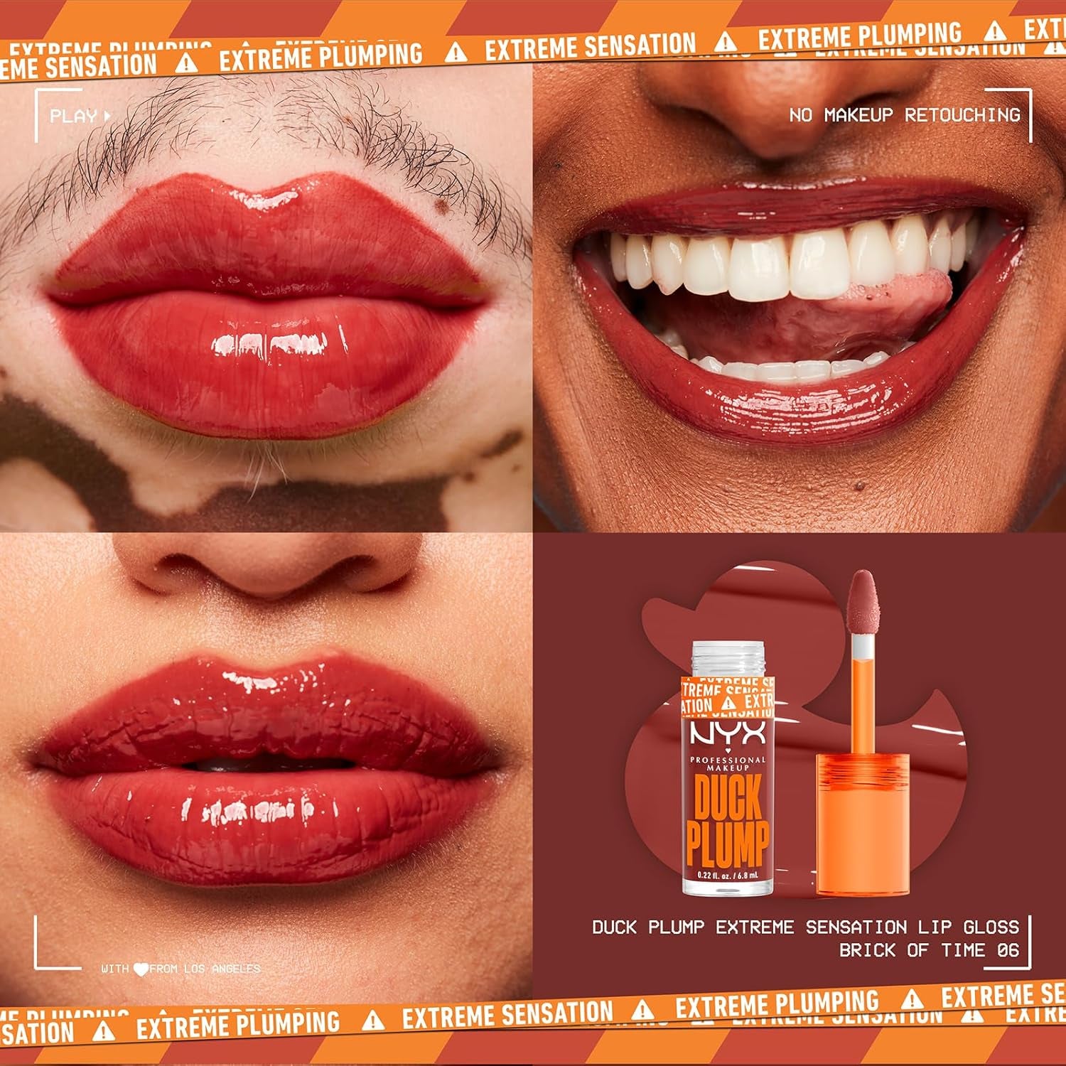 NYX Professional Makeup Gloss Rimpolpante, Altamente Pigmentato, Volume Immediato E Duraturo, Arricchito Con Zenzero Piccante, Duck Plump, Tonalità: Brick of Time, 6,8 Ml