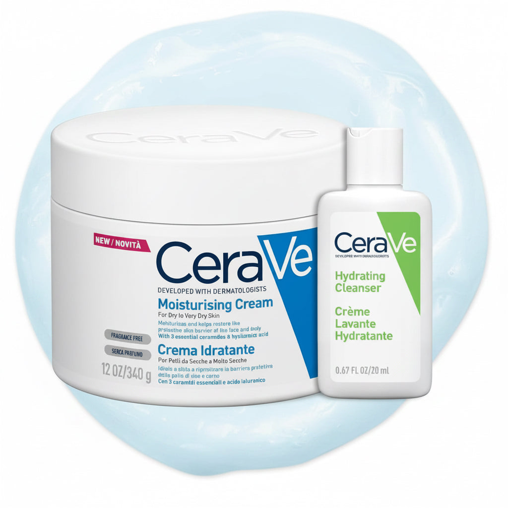 Scopri il Cerave Travel Kit: Crema Idratante Viso e Corpo con Acido Ialuronico per Pelle Secca + Detergente Idratante da Viaggio! Perfetto per la tua routine di bellezza!